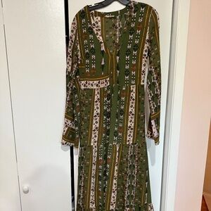 Altar’d State Olive Multicolor Floral Boho Long Sleeve Maxi Dress